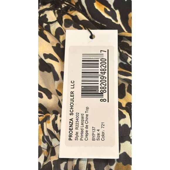 Proenza Schouler Leopard Print Crpe De Chine Top  in Butter Multi Gold Size 4 - Picture 13 of 13
